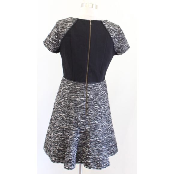 J Crew Black Gray White Mixed Tweed Panel Fit and Flare Flounce Dress Size 4 - Picture 6 of 7